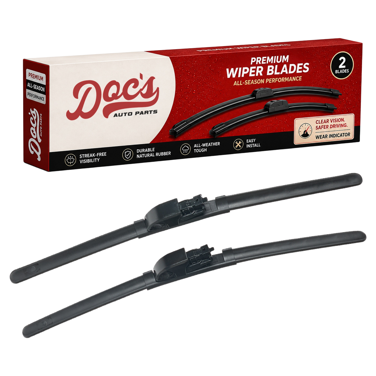 Doc's Auto Parts All-Season Beam Wiper Blades Front 17" + 17"
