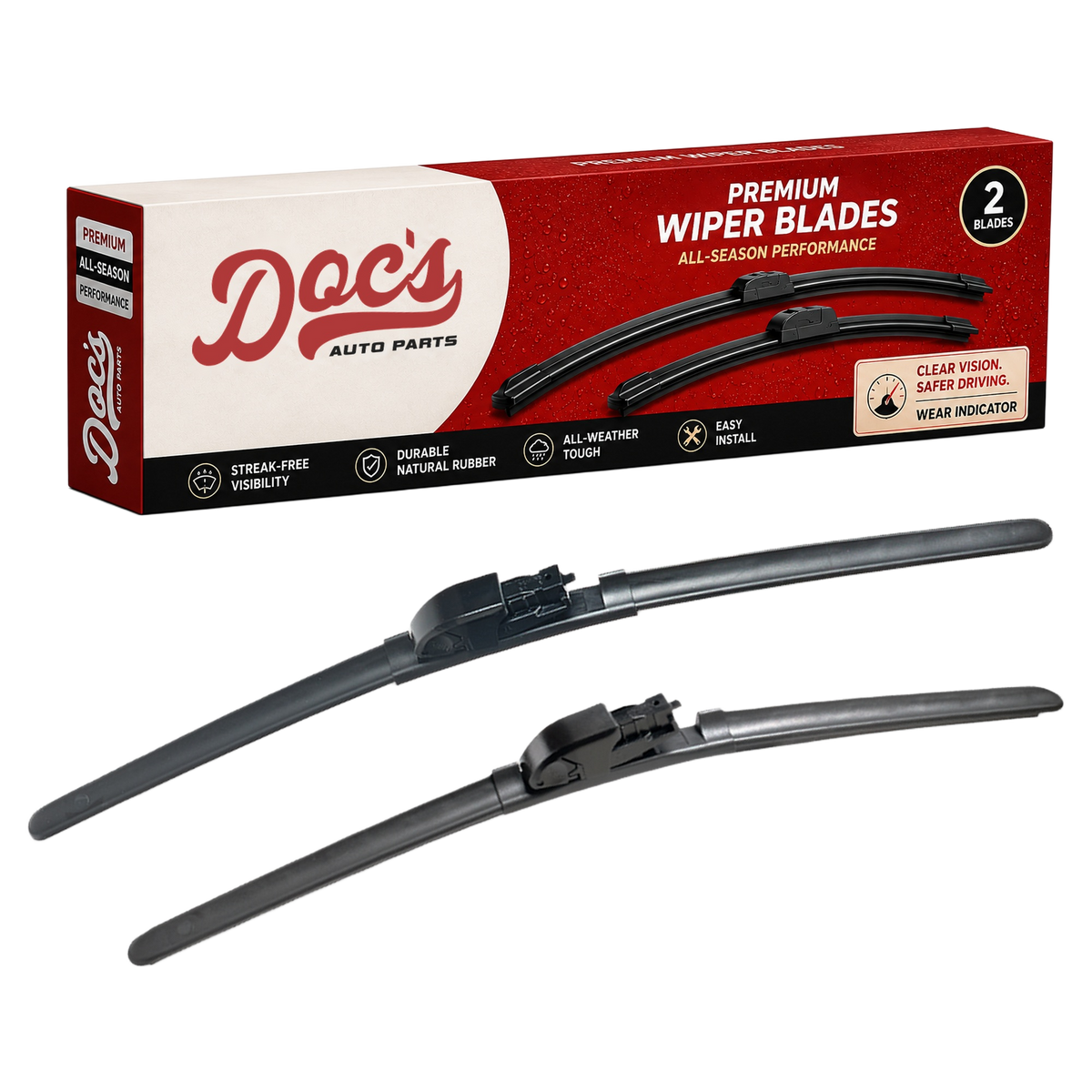 Doc's Auto Parts All-Season Beam Wiper Blades Front 18" + 19"