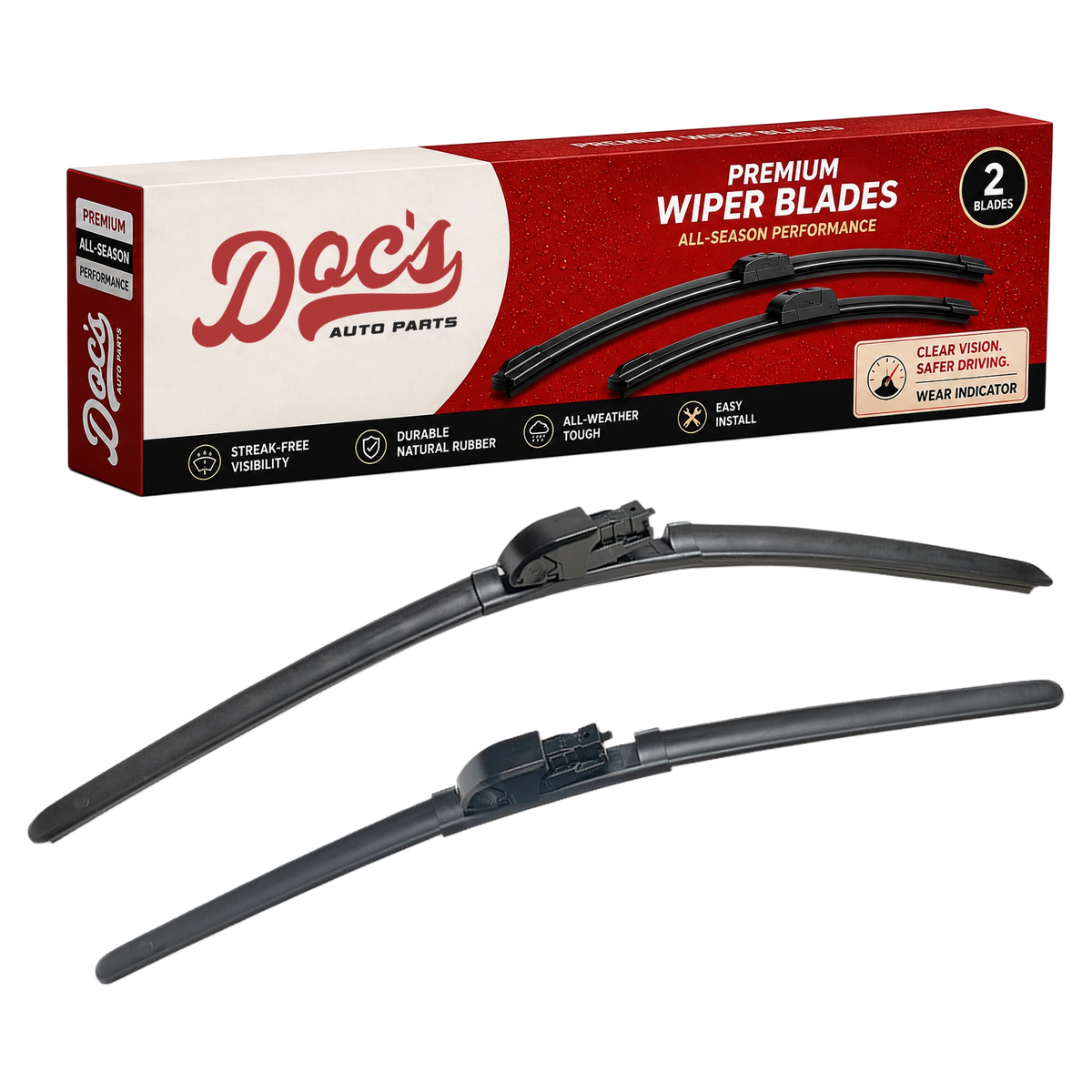 Doc's Auto Parts All-Season Beam Wiper Blades Front 19" + 22"