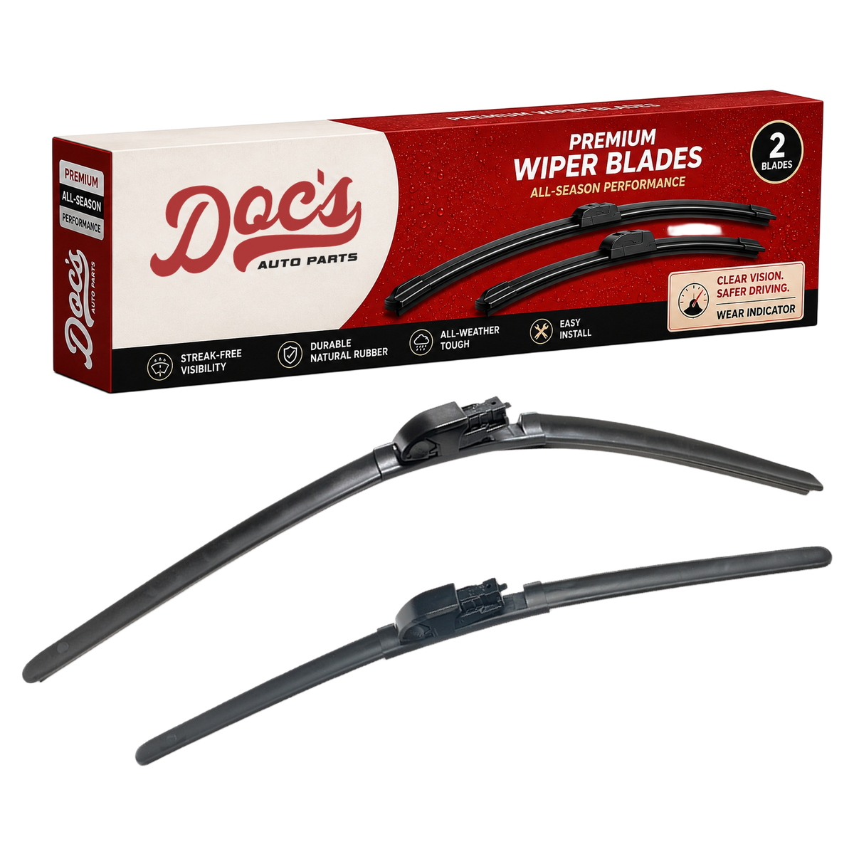 Doc's Auto Parts All-Season Beam Wiper Blades Front 19" + 24"