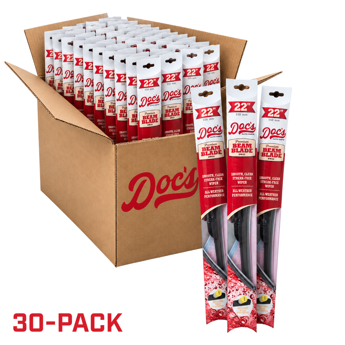 Doc's Auto Parts All-Season Beam Wiper Blade Front 22" (30-Pack)