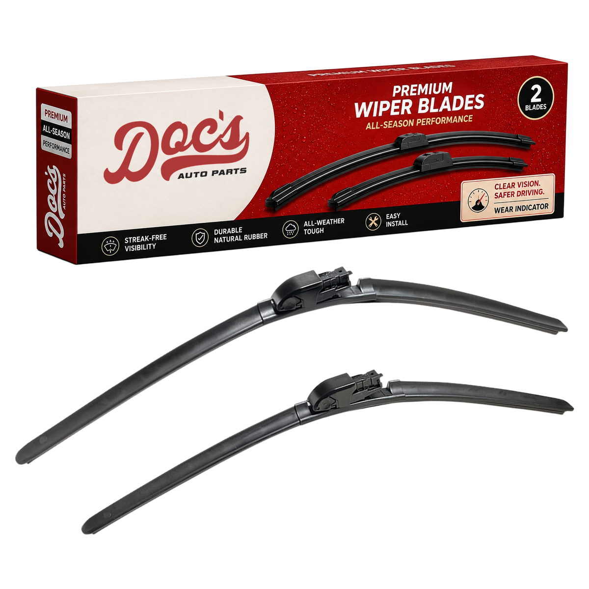 Doc's Auto Parts All-Season Beam Wiper Blades Front 22" + 24"