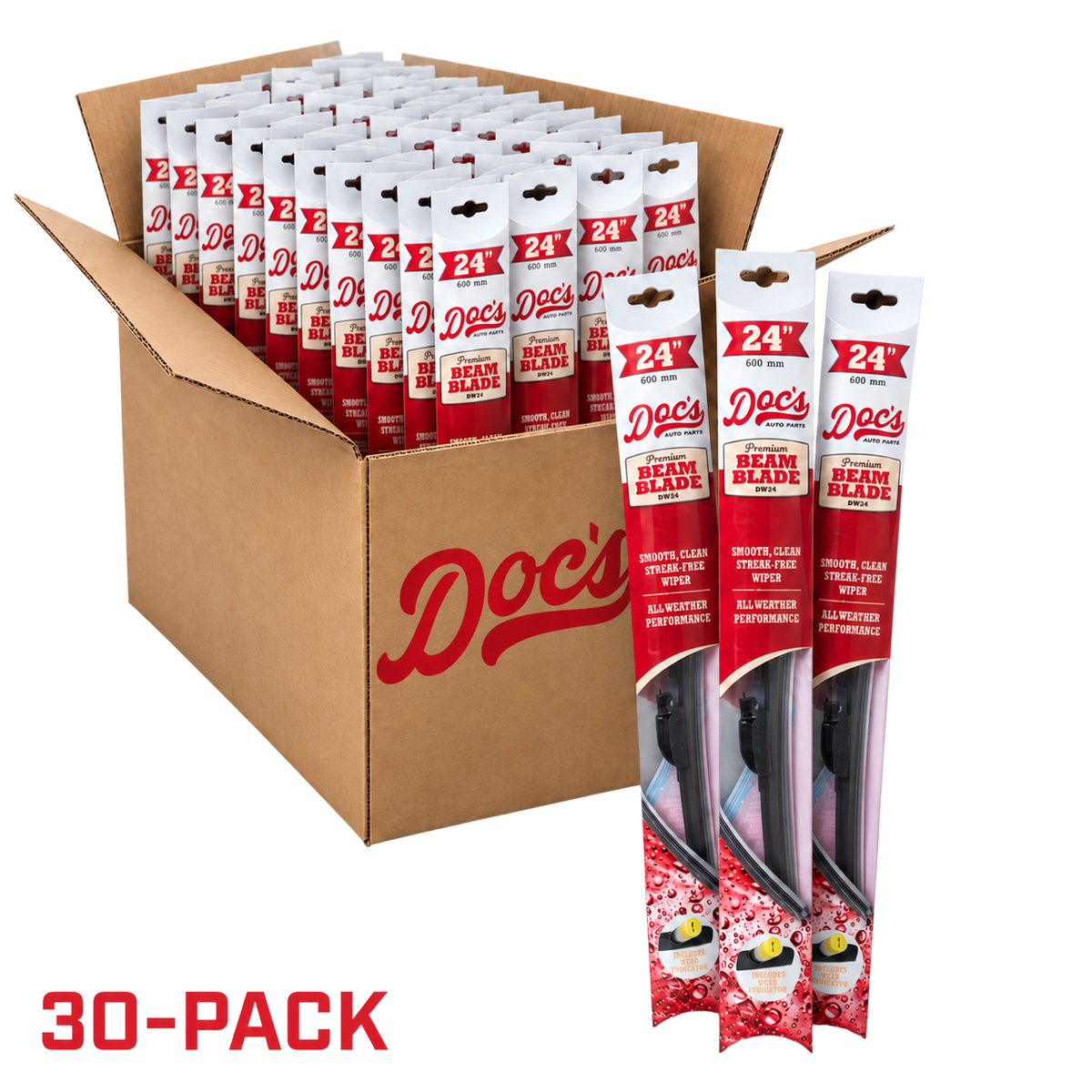 Doc's Auto Parts All-Season Beam Wiper Blade Front 24" (30-Pack)