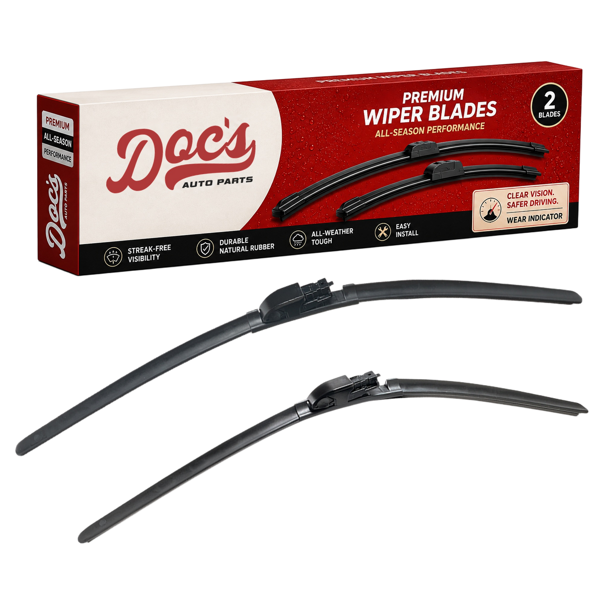 Doc's Auto Parts All-Season Beam Wiper Blades Front 24" + 26"