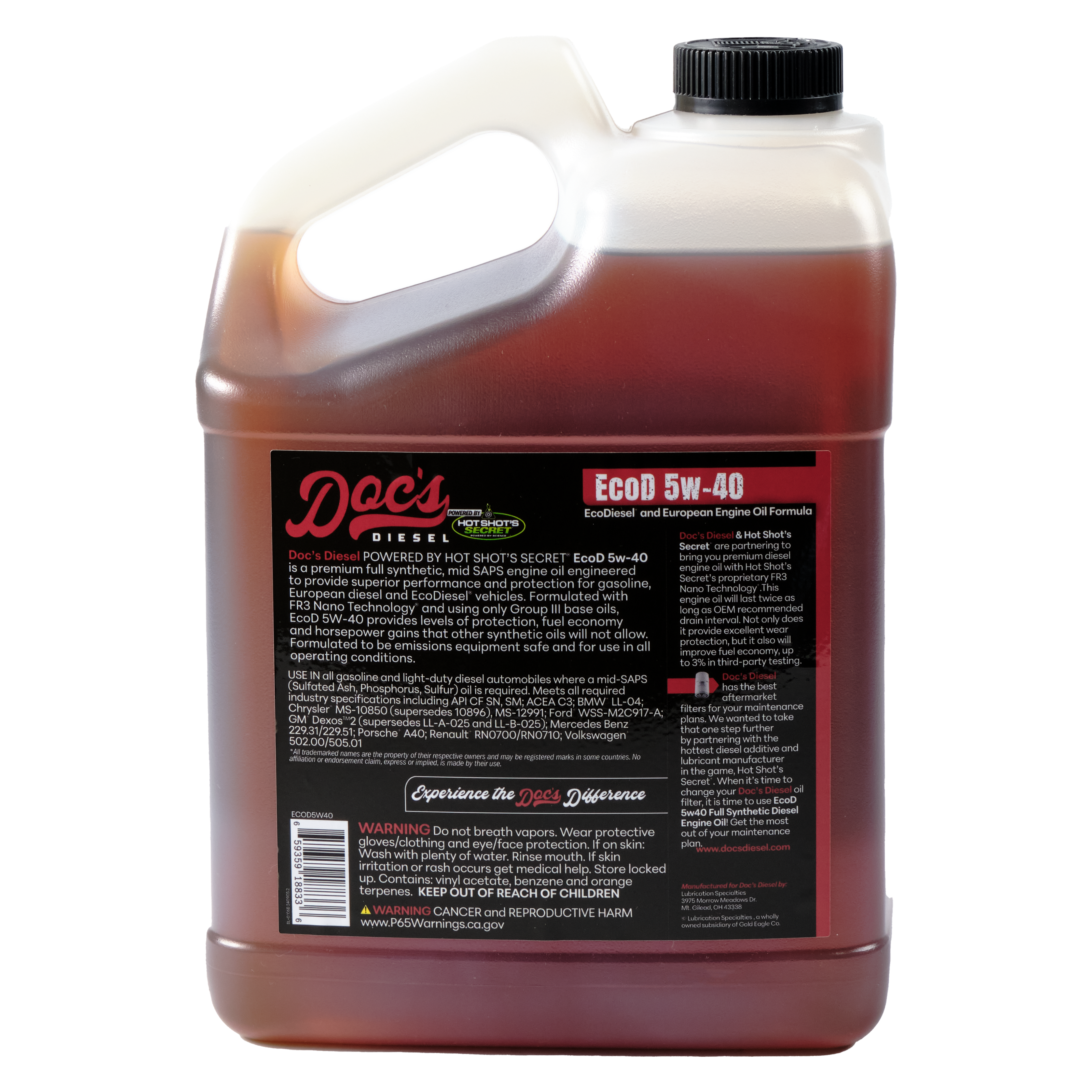 Doc's Diesel The EcoD 5W-40 Full Synthetic EcoDiesel Engine Oil back
