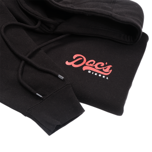 Doc's Staple Hoodie Black logo closeup