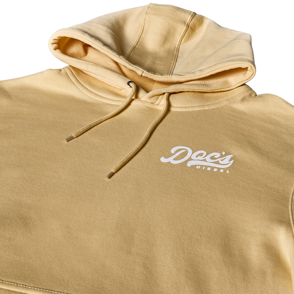Doc's Staple Hoodie Pina colada logo closeup